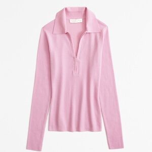 Abercrombie & Fitch Pink Ribbed Half-Zip Polo